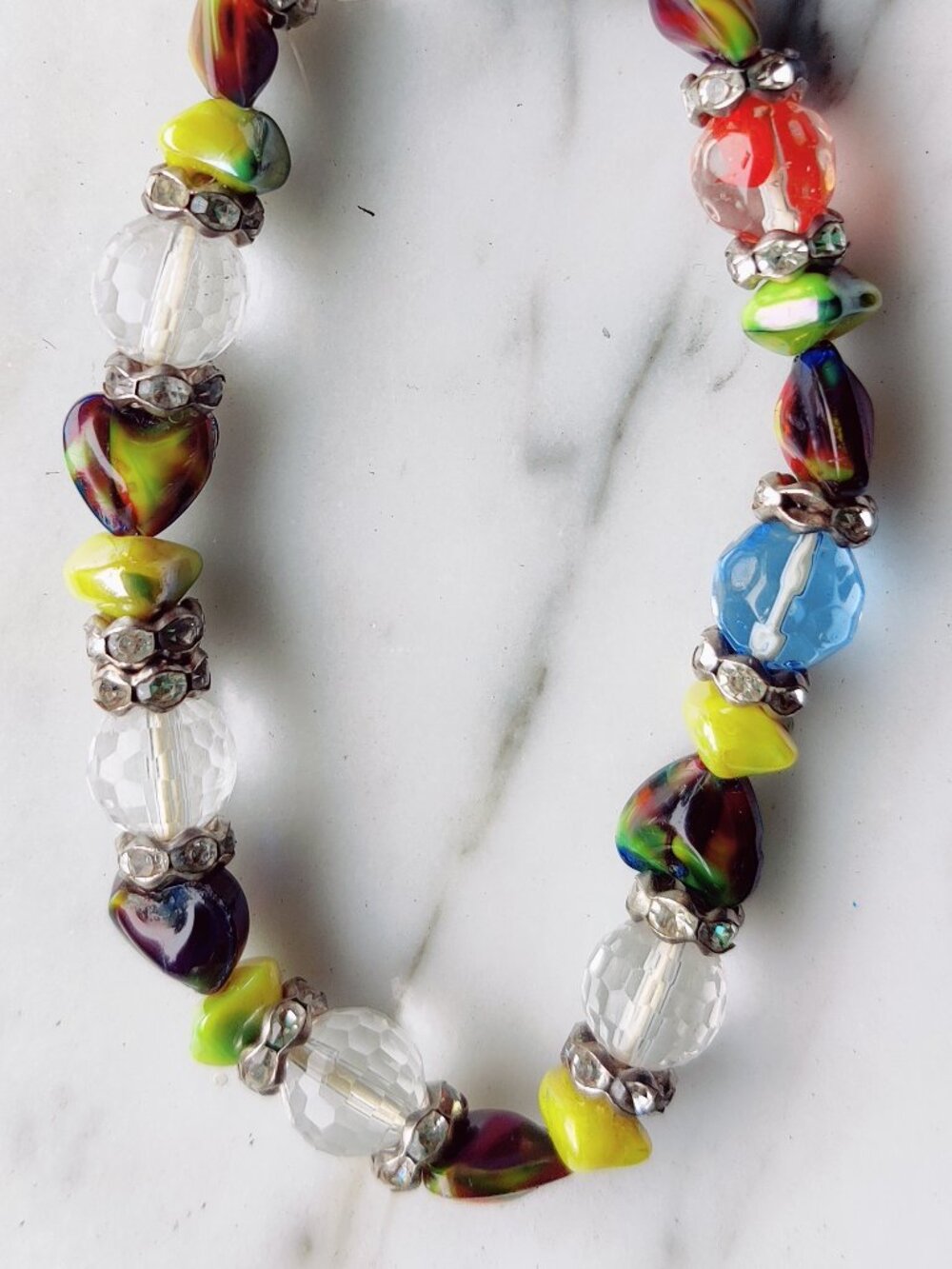 multicolored stone glass bead bracelet flexible one size fits all